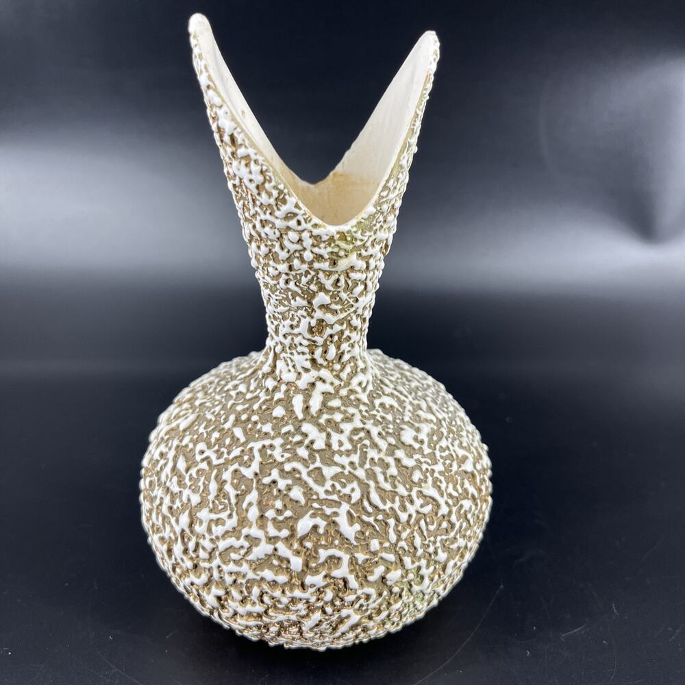 VTG Colorado Rocky Mountain Pottery Vase Brown White Popcorn Pebbled Textured